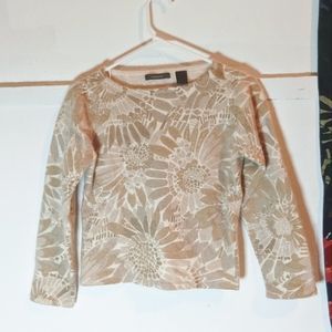 Liz Claiborne Beige Sunflower Floral Lamb Wool Angora Cropped Sweater